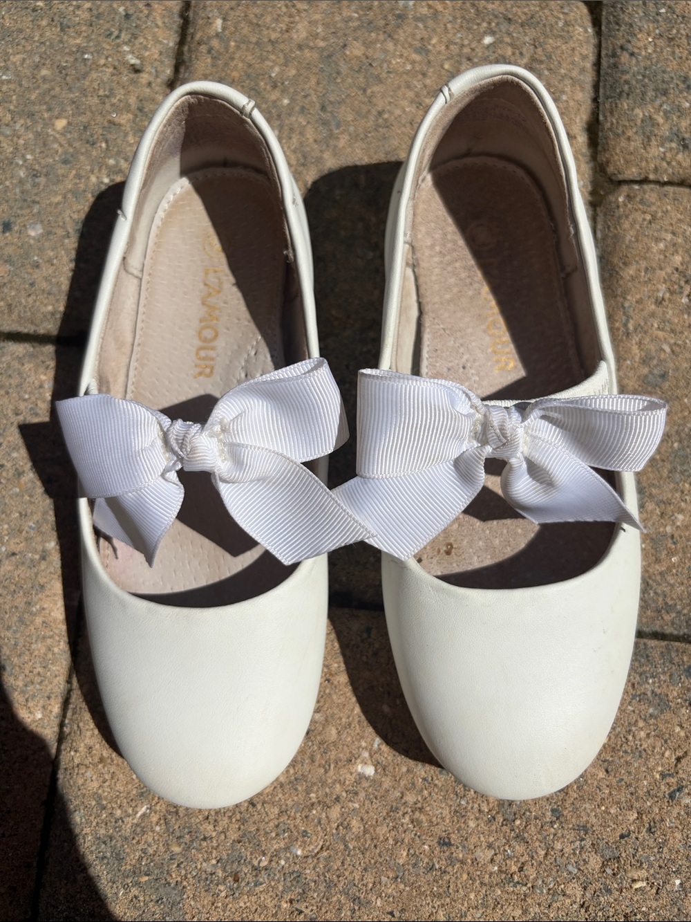 L’Amour White Girls Bow Mary Jane Flats